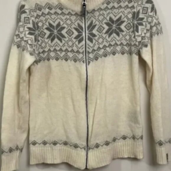 Vintage M long sleeve wool zip jacket cream gray cabincore turtleneck winter - Picture 3 of 6